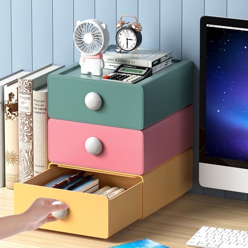 3Pcs Large Capacity Desktop Storage Box Desktop Sundries Organizer Stackable Desk Storage Box With Handle Drawer Home Storage