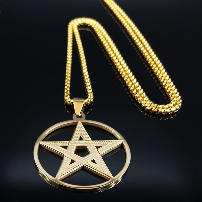Colliers de chaîne en acier inoxydable pour hommes, pentagramme de sorcellerie, couleur or, pendentifs Tetragrammaton, bijoux, cadenas N1163S: Plaqué platine
