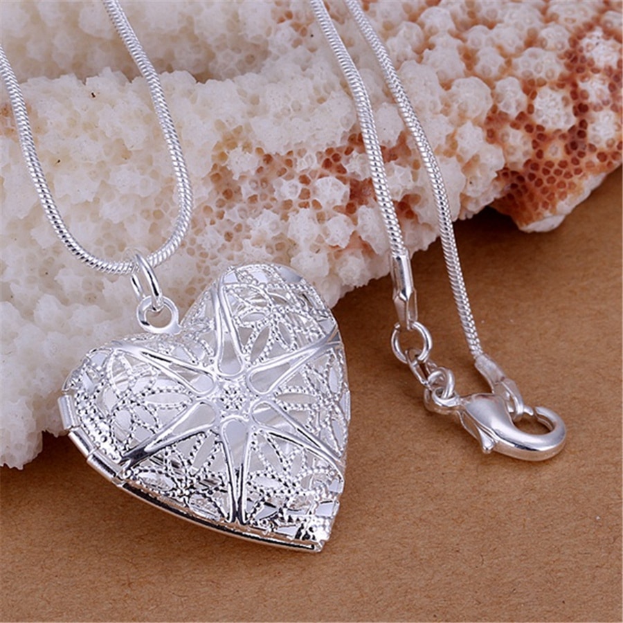 Sølv farve til kvinder halskæde smykker sølv smykker sødt hjerte vedhæng slange halskæde  p185