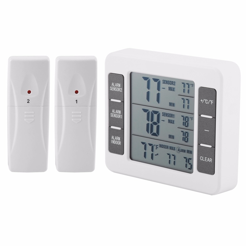 Frigorifero Termometro Digitale Congelatore Termometro con Temperatura Interna Monitor 2 Sensori Wireless Frigorifero Allarme Acustico
