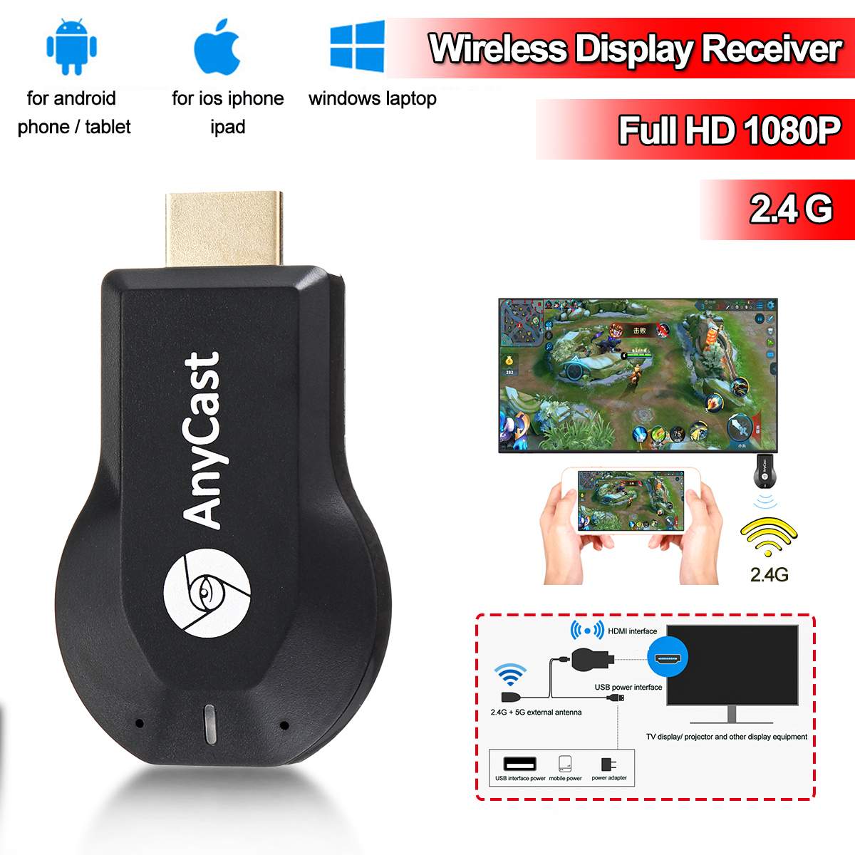 1080P 2.4G 2 Mirroring Meerdere Tv Stick Adapter 2 Gb Mini Android Hdmi Wifi Ontvanger Display Module