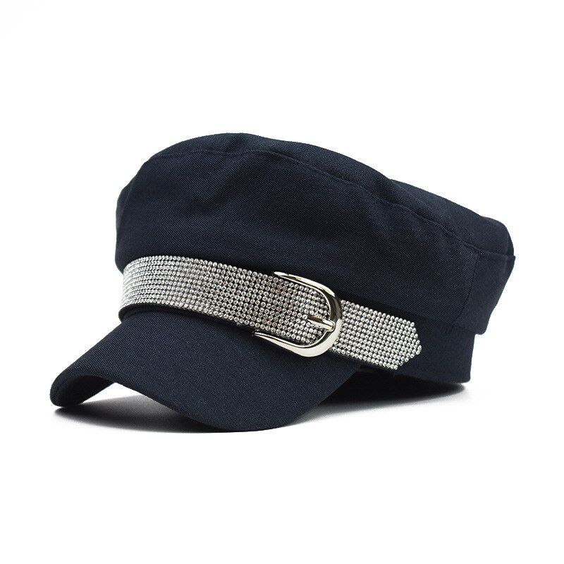 Boné de jornal feminino moda boina paperboy chapéu octogonal chapéus com prata strass cinto bukle para outono inverno primavera