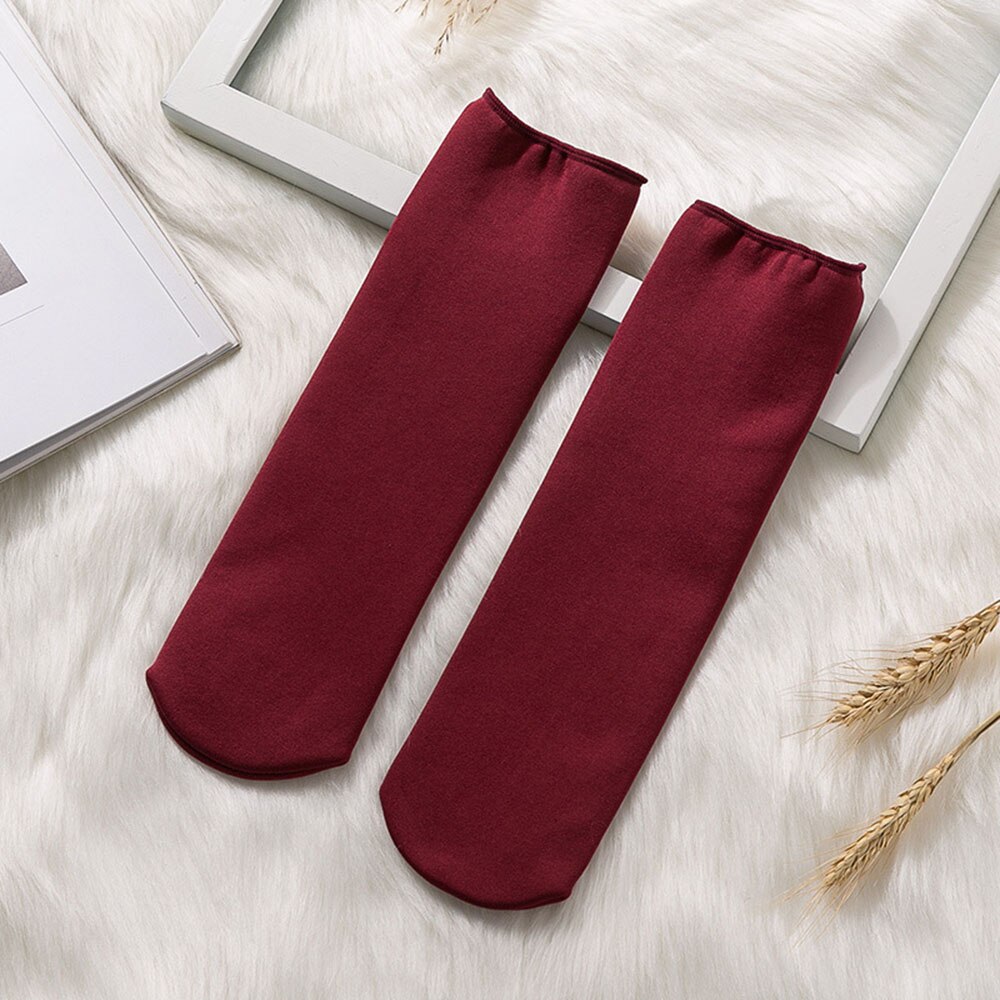 Calcetines gruesos de lana para mujer, medias gruesas y cálidas de Color sólido para mantener el calor, botas Unisex, calentador de lana térmica sin costuras para dormir, Invierno: Rojo