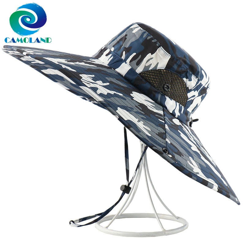 Camoland vandtæt bucket hatte herre udendørs upf 50+  solhat stor bred kant strandkapper til unisex camouflage fiskeri vandrehue