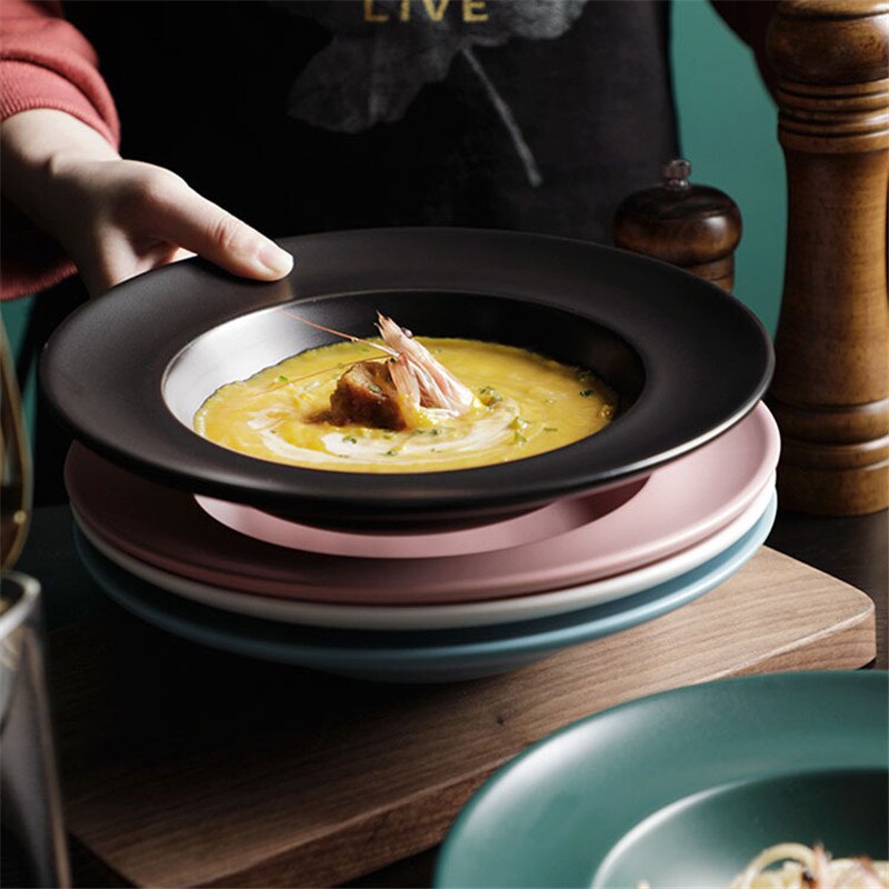 nordisch matt Glasierte Stroh Hütte Nudel Platte Keramik Pasta Gericht Nachtisch Tablett Suppe Platte Restaurant Geschirr Küche Liefert