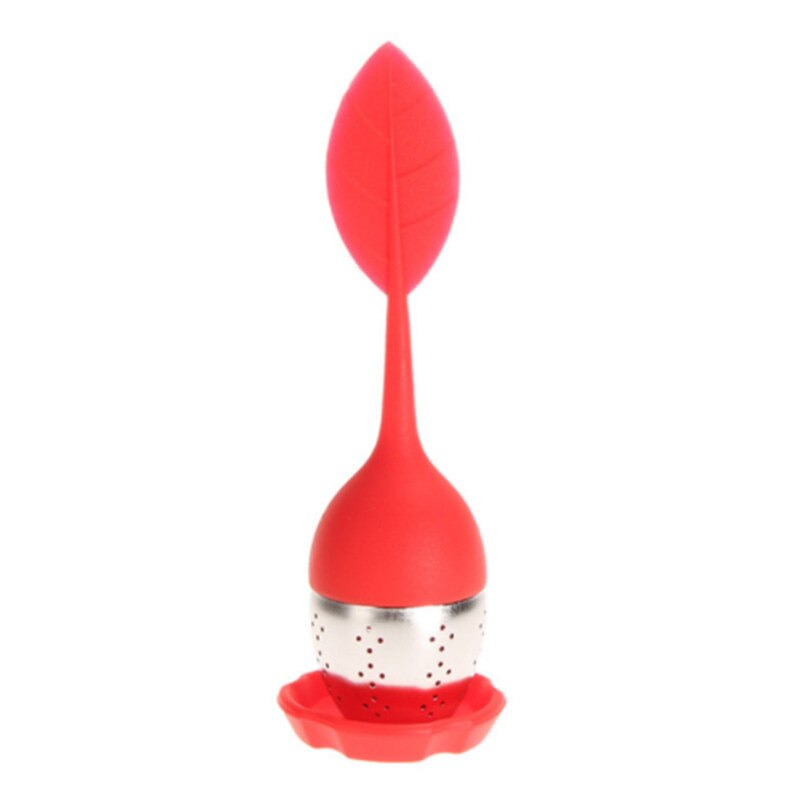 Infusor de té de silicona, filtro de té reutilizable, 6 colores, hojas dulces con bandeja de gota, Bola de té, herramienta de té de filtro de especias de hierbas, 1 Uds.: Red