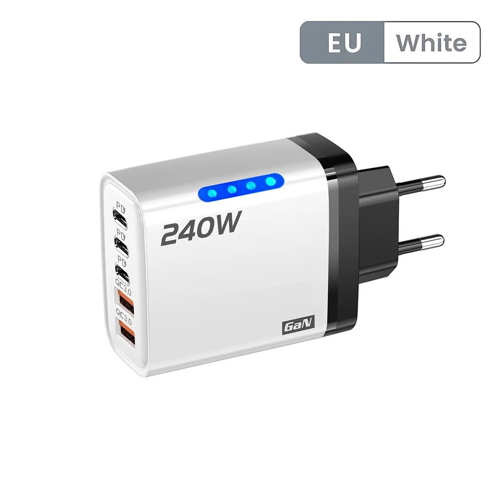 240w pd-oplader usb-c pd-oplader snellader 3.0 gan usb-oplader 5 in 1 snellader voor telefoons voedingsadapter type-c kabel: Ons