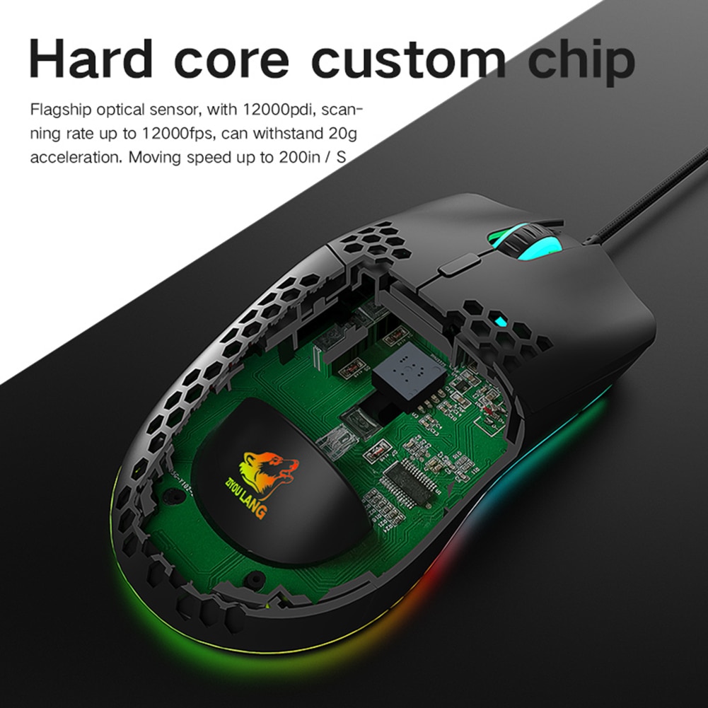 ZIYOULANG M6 RGB Wired Gaming Mouse 12000DPI Lightweight Mice Hollow-out for PC Gamer White Black Game Mouse