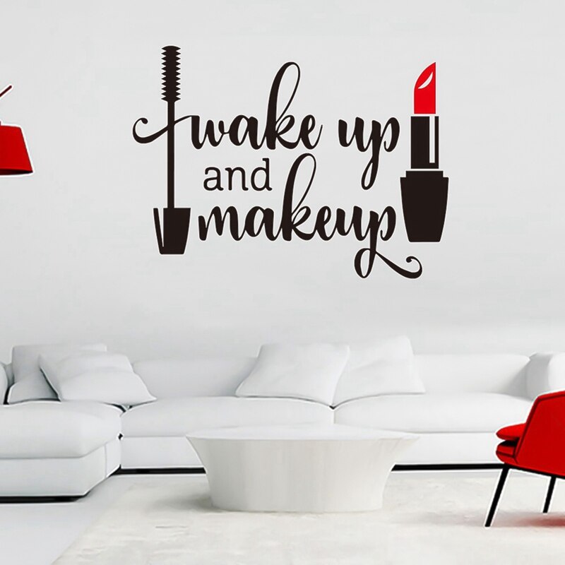 PVC Wall Decor Sticker Decal Lipstick Makeup Girl Face Popular Woman Wallpaper Cosmetic Makeup Pattern