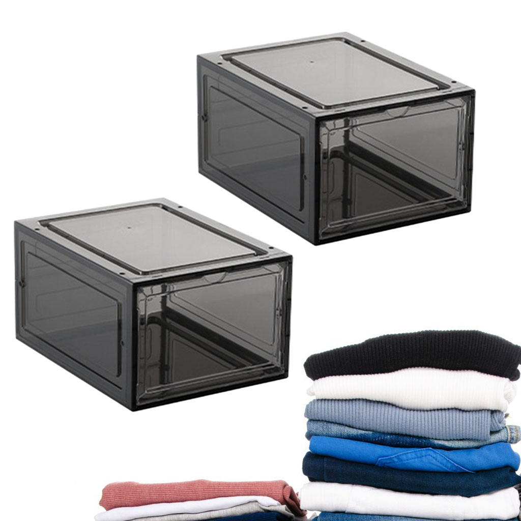 2pcs Shoe Box Shoe Storage Stackable Organizer Magnetic Closure Sneaker High-top Shoes Clear Panel for Closet Dorm Case
