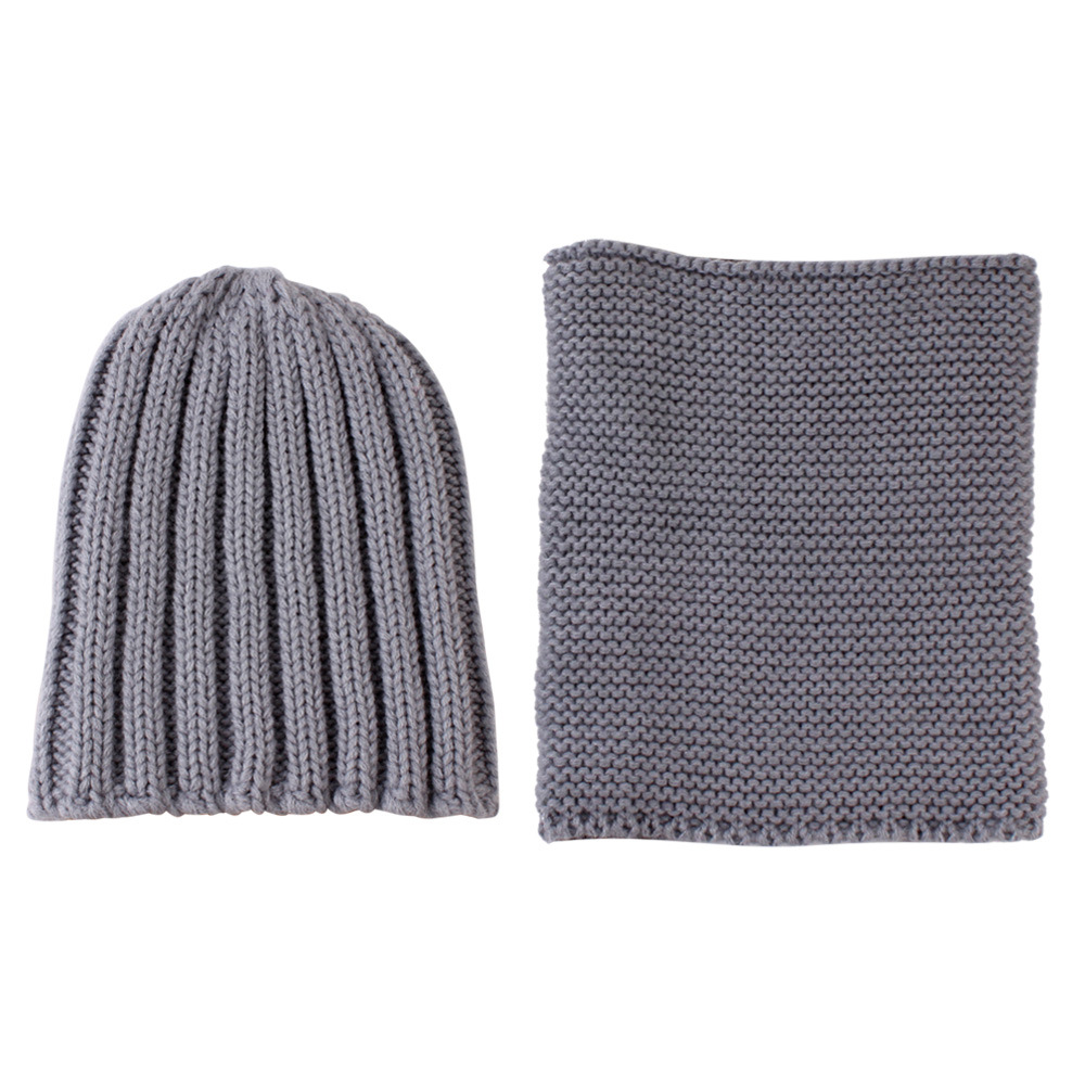 Conjunto de gorro y bufanda para bebé, otoño e invierno, de lana tejida, liso, para niño y niña, gorro y redecilla para niña, gorro para niño de 0-3 años: Gris