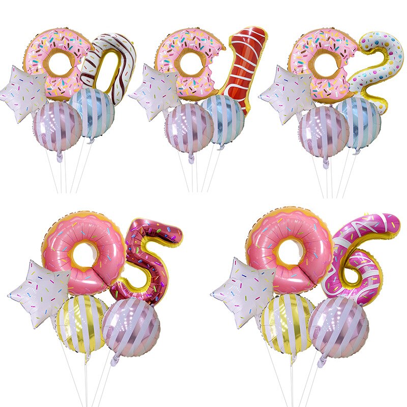 Cartoon Color Dessert Circle Aluminum Film Birthday Decorative Balloon Digital Air Balloon Set Party Decorative Birthday Balloon