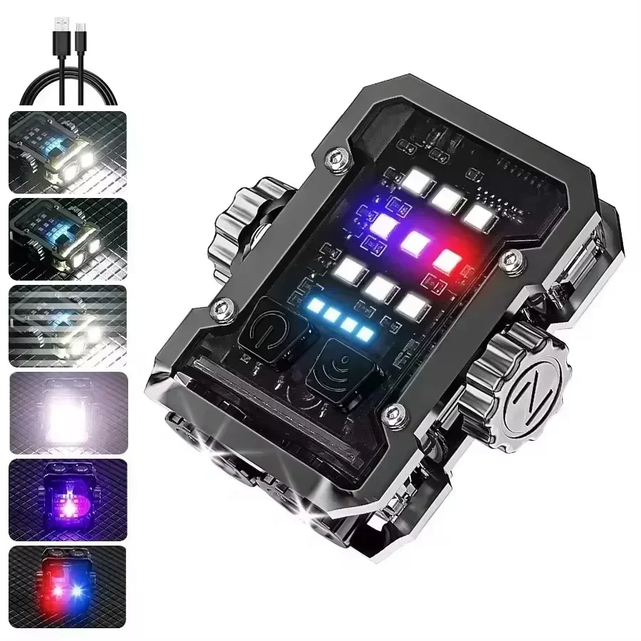 Portable Mini LED Flashlights USB Rechargeable EDC Flashlight with Battery Display Magnetic Working Light 7 Modes Fishing Torch: WHITE