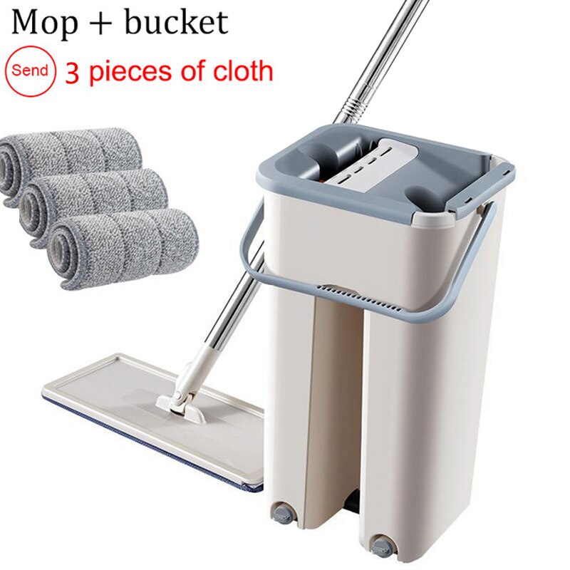 Flat squeeze mop with squeeze bucket hands-free floor cleaning mop microfiber mop household cleaning supplies: Mop set-B-3