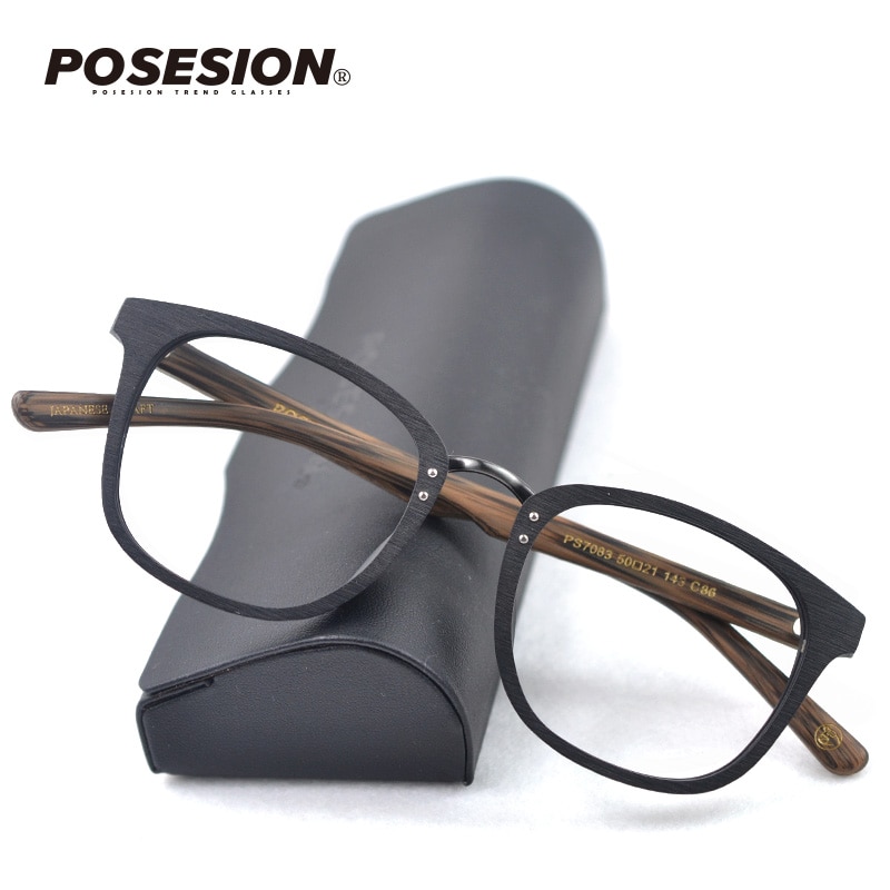 Posesion Vintage Wooden Eyeglasses Frames Wood Retro Men Women Optical Prescription Recipe Glasses Frame with Clear Lens Eyewear