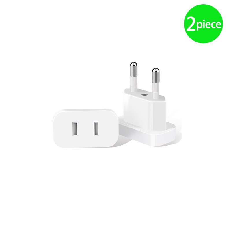 【Upgraded】US To EU Plug CN To Europe Travel Wall AC Power Charger Outlet Adapter Converter 2 Round Socket Input Pin: 2 piece White