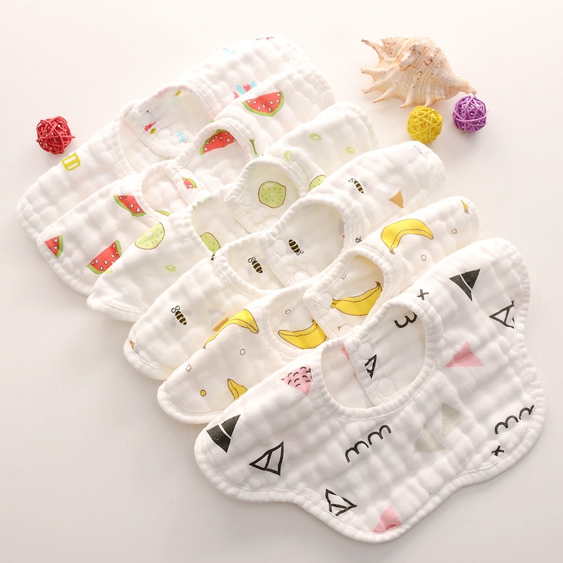 3 Stks/set Mousseline Baby Slabbetjes 360 Graden Rotatie Gaas Kids Bandana Burp Doek Zachte Pasgeboren Baby Speeksel Handdoek Babyvoeding stuff: 3pcs Random Colors F