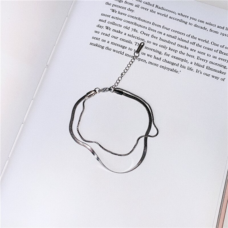 Huanzhi 2020 novo design simples metal redondo frisado dupla camada cobra corrente pulseira pulseiras para mulheres menina festa de verão jóias: D
