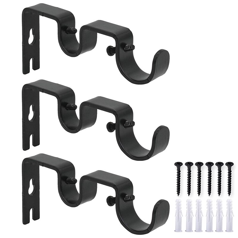 Supports de tringle à rideau Double robuste, 3 pièces/ensemble supports muraux en métal Durable avec vis: Default Title