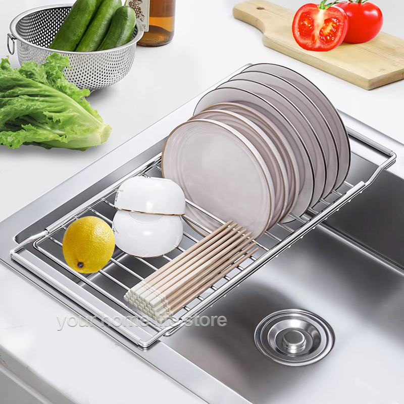 Abflussregal, erweiterbar über der Spüle, Spülbeckenregal aus Edelstahl 304, Spülbecher, Seife, Schwamm, Lappen, Aufbewahrungshalter für Küchenorganisator