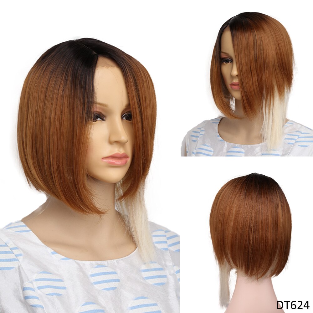 Amir Korte Pruiken Voor Vrouwen Rechte Bob Pruik Zwart Ombre Blond Rode Pruik Cosplay Synthetische Lace Front Bob Pruiken Voor party Dailry: #6/613