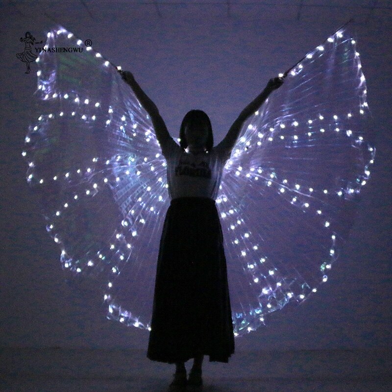 Vlinder kleurrijke buikdansvoorstelling kostuum led vleugels dansaccessoires meisjes led vleugels kostuum led vlindervleugels: Witte vlinder