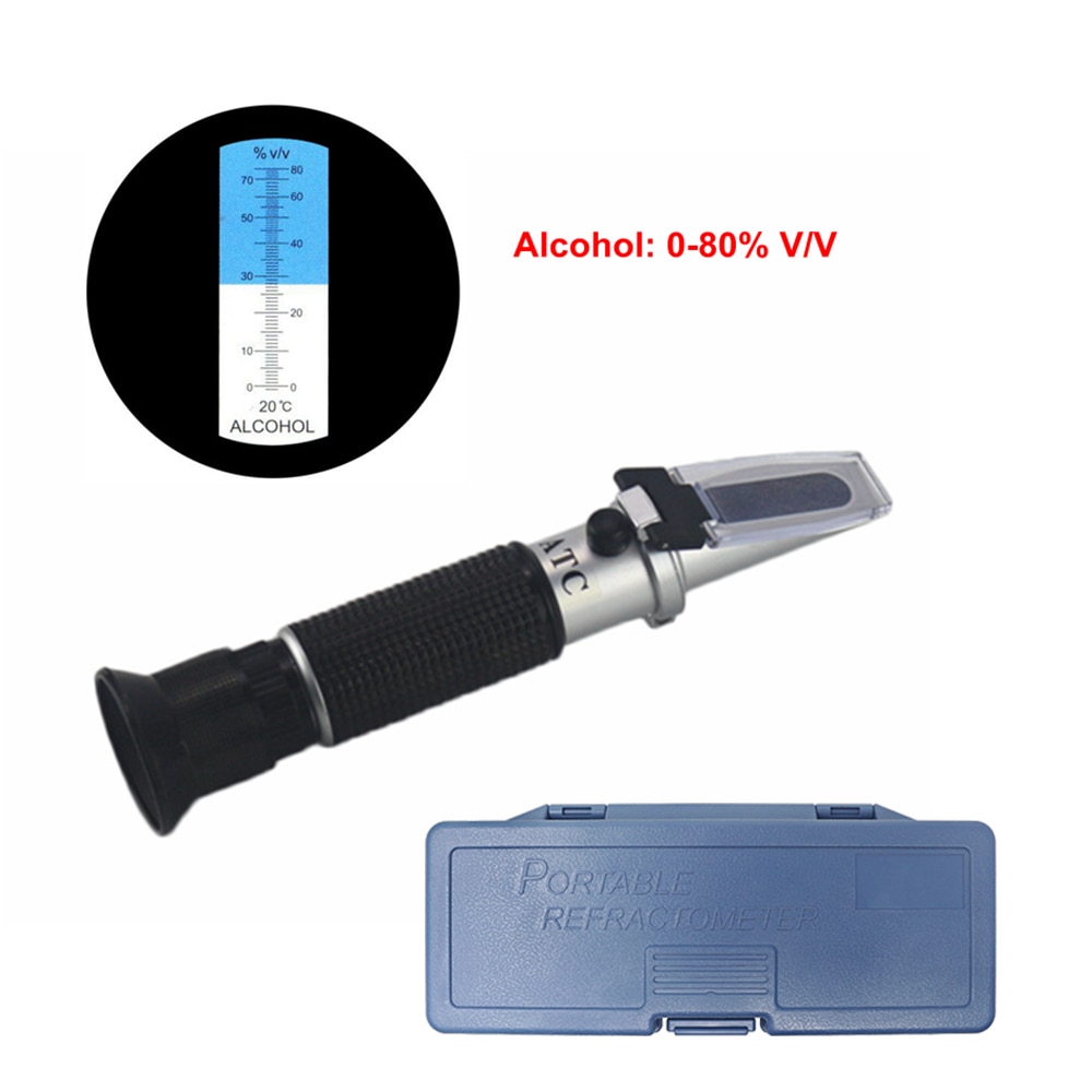 Handhållen alkohol refraktometer 0-80%  atc sprit testare alkoholmeter refratometro vin koncentration densimeter + låda