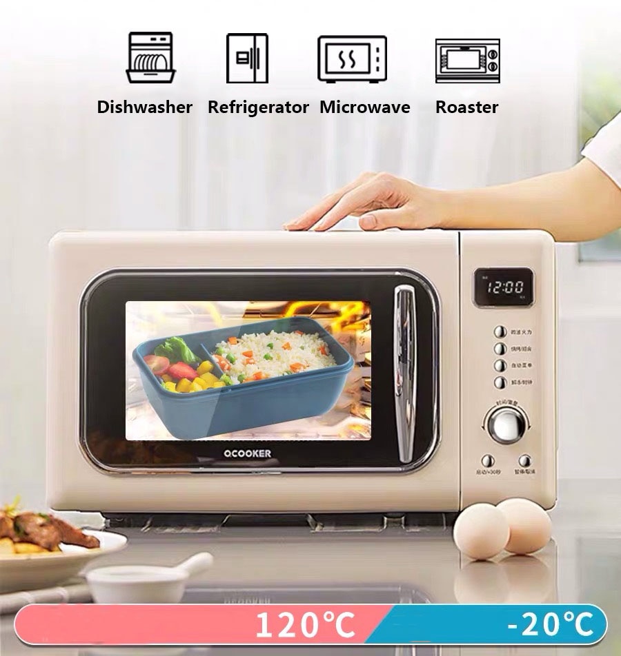 Boîte à déjeuner micro-ondes de 1100ml avec compartiments, Bento Portable de style japonais, récipient alimentaire étanche pour enfants avec vaisselle