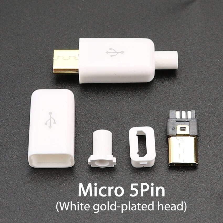 ChengHaoRan Micro USB 5Pin Welding Type C 4P Male Plug Connectors Charger USB Tail Charging Socket 3/4 in 1 White Black Plug: White--Micro USB