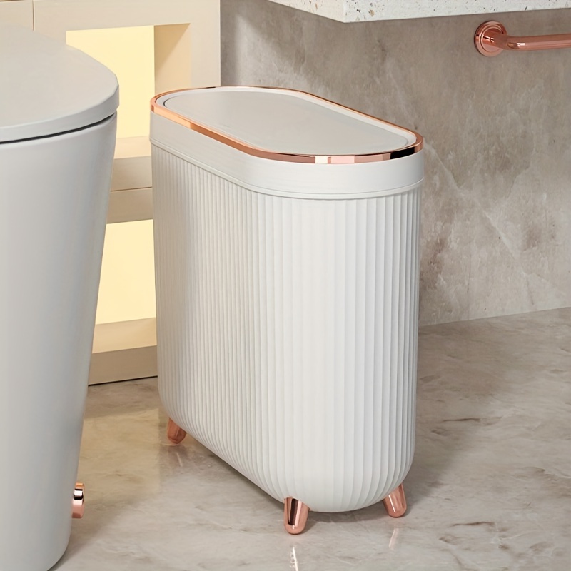 Compacte Rustige Prullenbak Voor Badkamer/Slaapkamer-Elektriciteitsvrij, Ruimtebesparend, Met Optioneel Deksel: violet