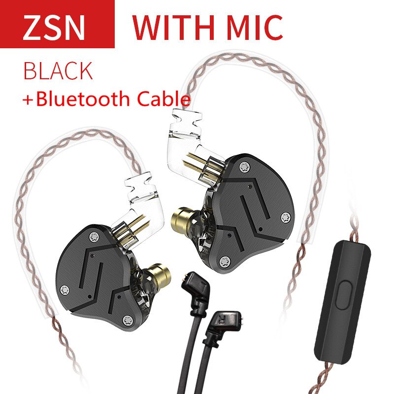 KZ ZSN 1DD + 1BA hybrydowy w słuchawkach dousznych wymienny przewodowy zestaw słuchawkowy HIFI czterordzeniowy napęd słuchawki do muzyki ZST ES4 ZSN PRO V80 ZS10: black with mic BT