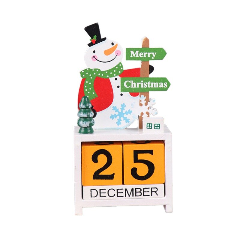 Wooden Christmas Advent Countdown Calendar With Painted Blocks Home Ornament Decor Santa Claus Snowman Reindeer Pattern: B