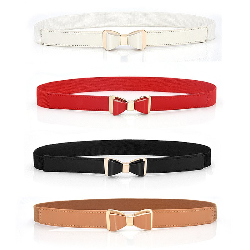 Women Ladies Elastic Bow Wide/Thin Stretch Wrap Buckle Waistband Waist Belt Band Ladies Leaf Belt