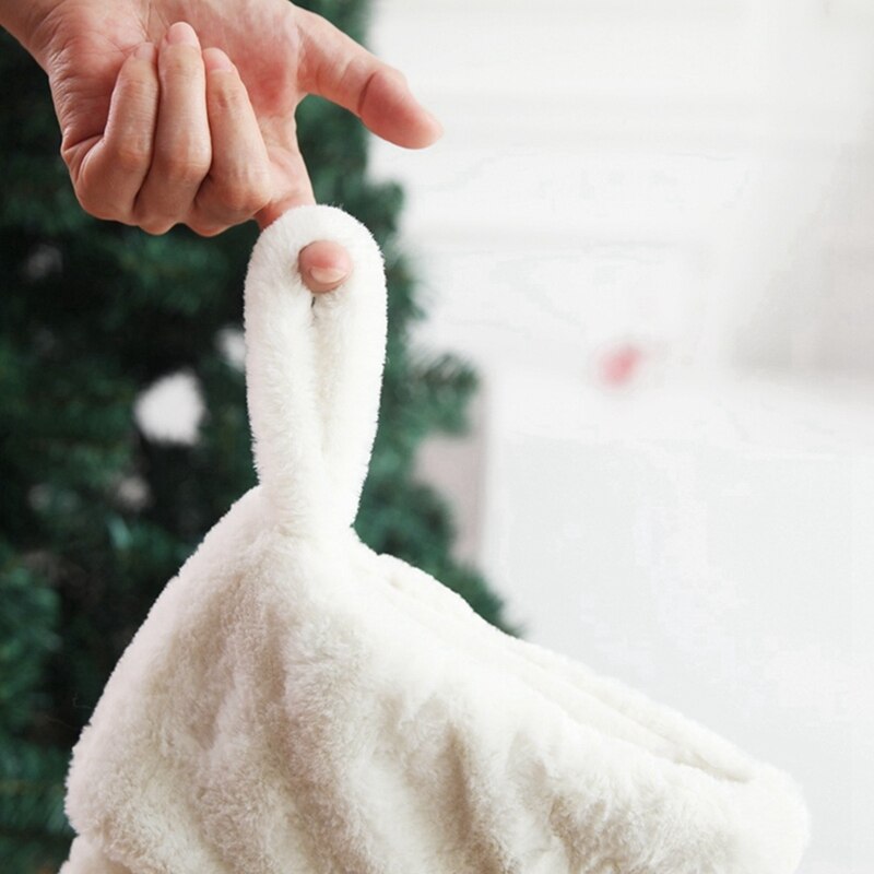 3Pcs Sneeuwvlokken Geborduurde Witte Pluche Kerst Kousen Zak