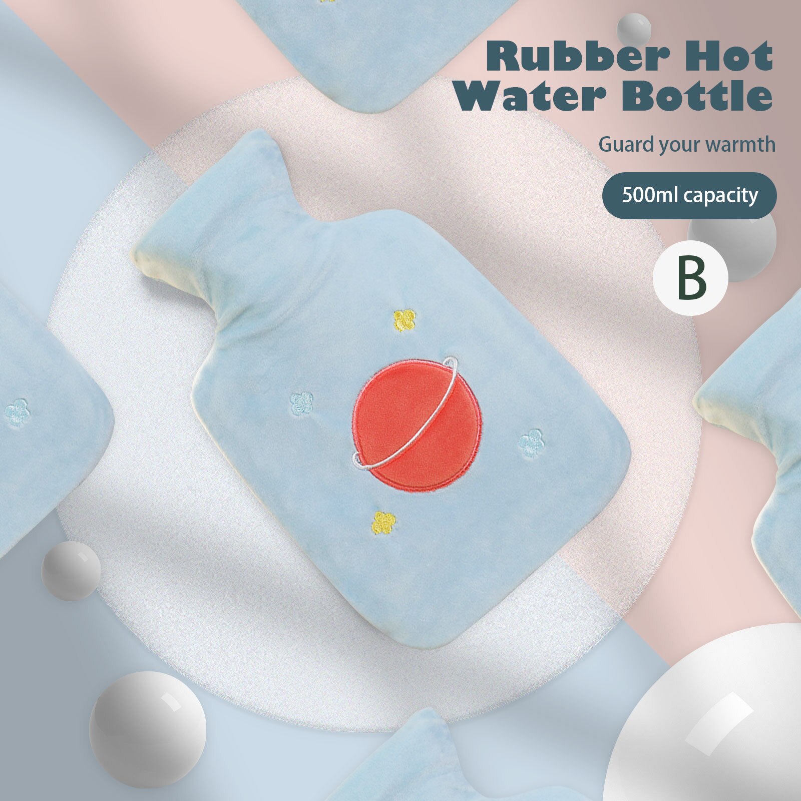 1000ml Rubber Water Bottle with Plush Cartoon Cute Cover Warm Water Bag Hand Stomach Waist Warmer for Home Classroom Office: B