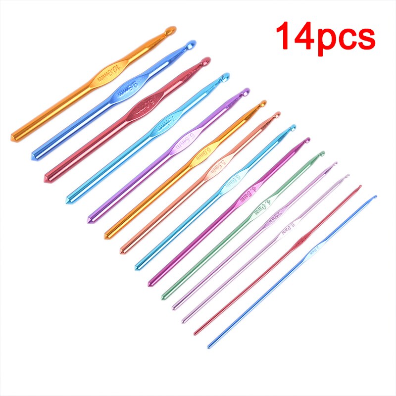 14Pcs Metalen Handvat Haaknaald Breinaalden Set Aluminium Naalden Haaknaalden Kit Multi Colour (2Mm-10Mm): 14pcs