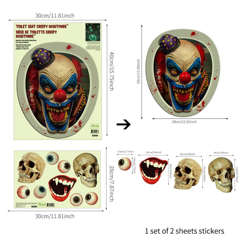 FUNLIFE Toilet Stickers Halloween Decorative Toilet Stickers DIY Skull Toilet Stickers Waterproof Removable Stickers Decoration: 02