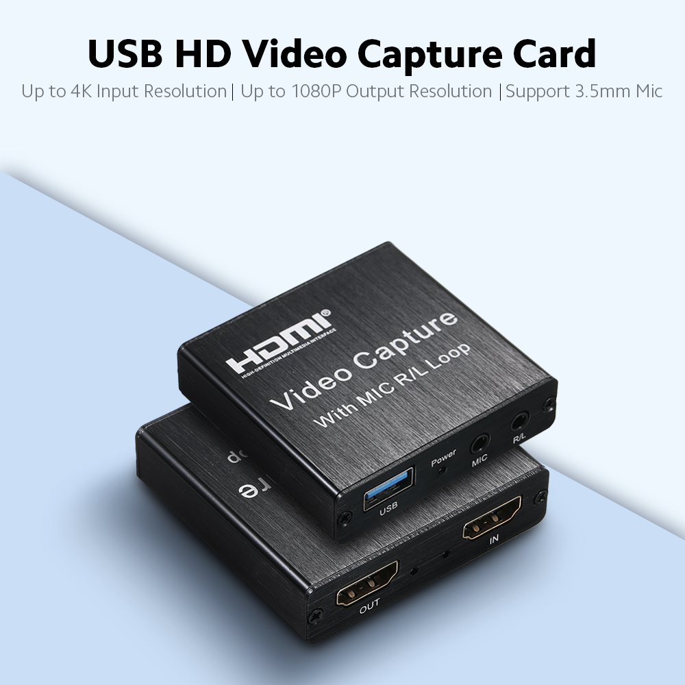 HD Video Capture Card USB Capture Card Maximum Support 4K Input 1080P Output Resolution Small Size Support Microphone Input