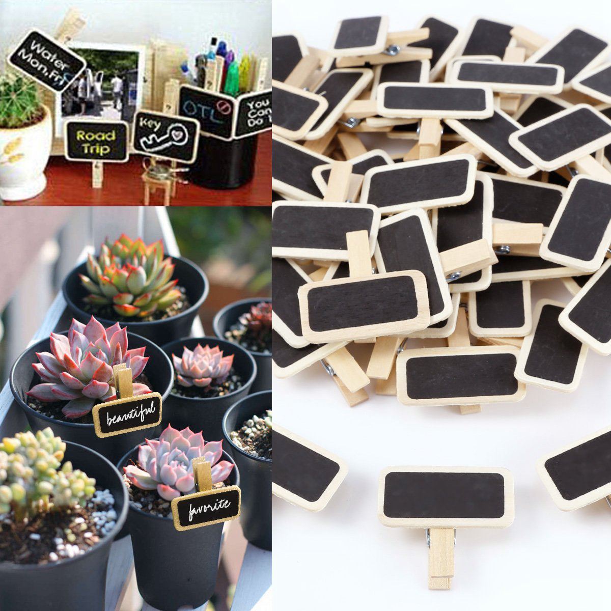 -50 Mini blackboard wood message slate rectangle clip clip panel card memos label brand price place number table