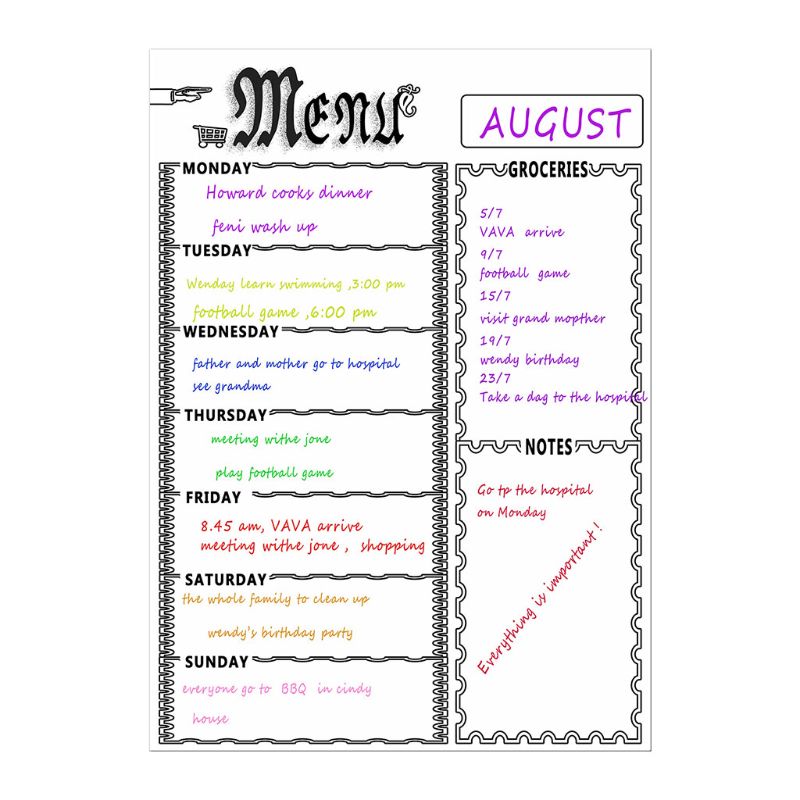 Tableau magnétique de réfrigérateur, Menu hebdomadaire, planificateur de repas, liste de courses d'épicerie