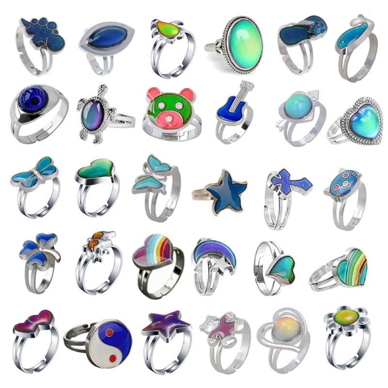 30 stilar färgförändring humör ring band kit känsla känsla justerbar storlek temperatur finger ringar kit för aults barn