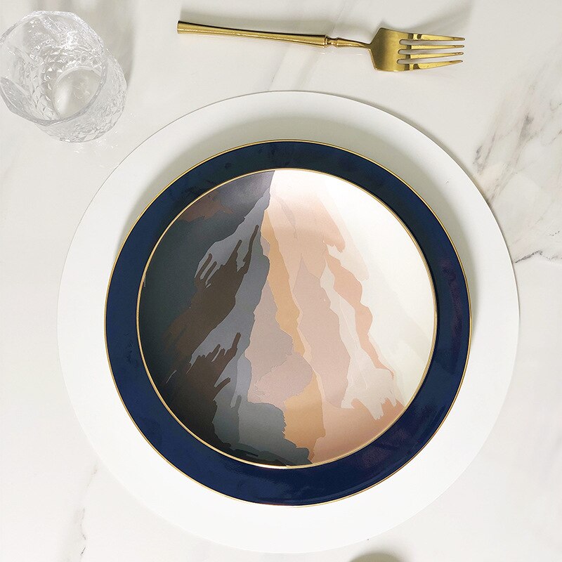 Tableware Ceramic Dinner Plate Set Dish 8 Inch Porcelain Cute Dessert Plate Dinnerware Mountain Ornaments Frosted Matte Plate
