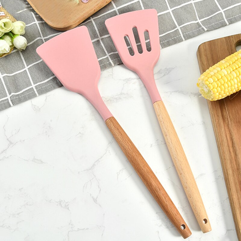 9 Stuks Roze Siliconen Keukengerei Set Non-stick Hittebestendig Bakken Koken Tools Keukengerei Accessoires