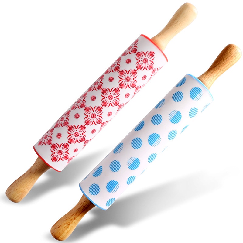 Rodillo de silicona antiadherente con mango de madera, rodillo para masa y harina, utensilios de cocina para hornear, 12 pulgadas,