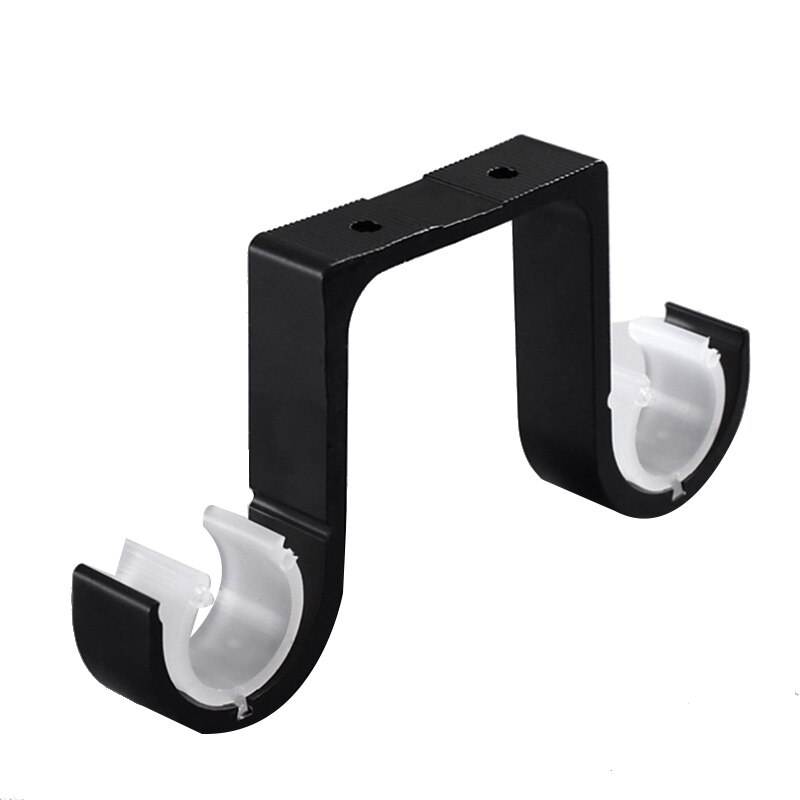 2Pcs Double Curtain Rod Brackets Ceiling Mount Supports Aluminum Alloy Black