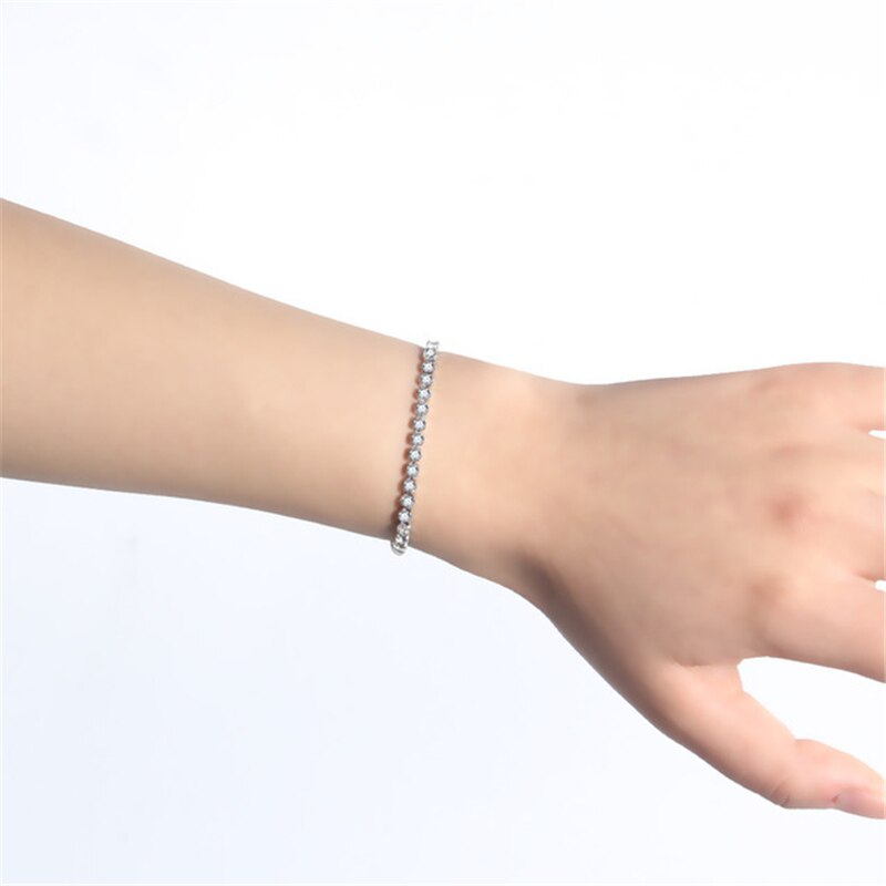 Adjustable and removable titanium steel double buckle zircon bracelet women's stainless steel simple tennis chain