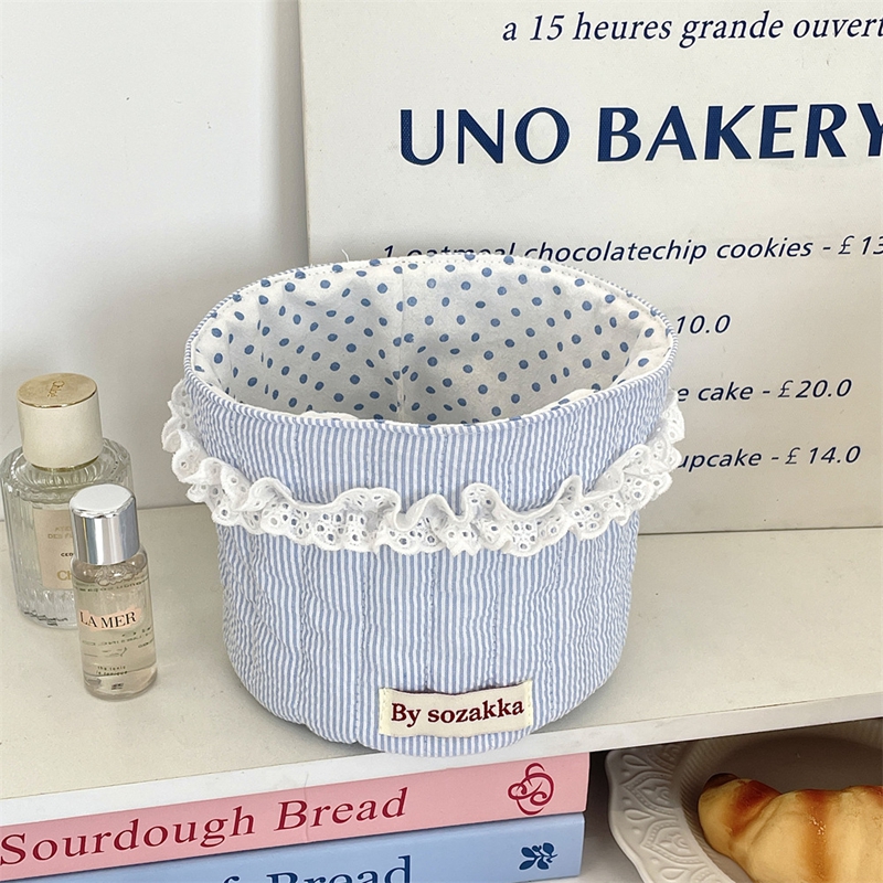 Square Storage Basket Lace Flower Desktop Organizer Storage Basket Korean Quilted Storage Basket Cute Storage Frame Home Decorat: DARK GRAY