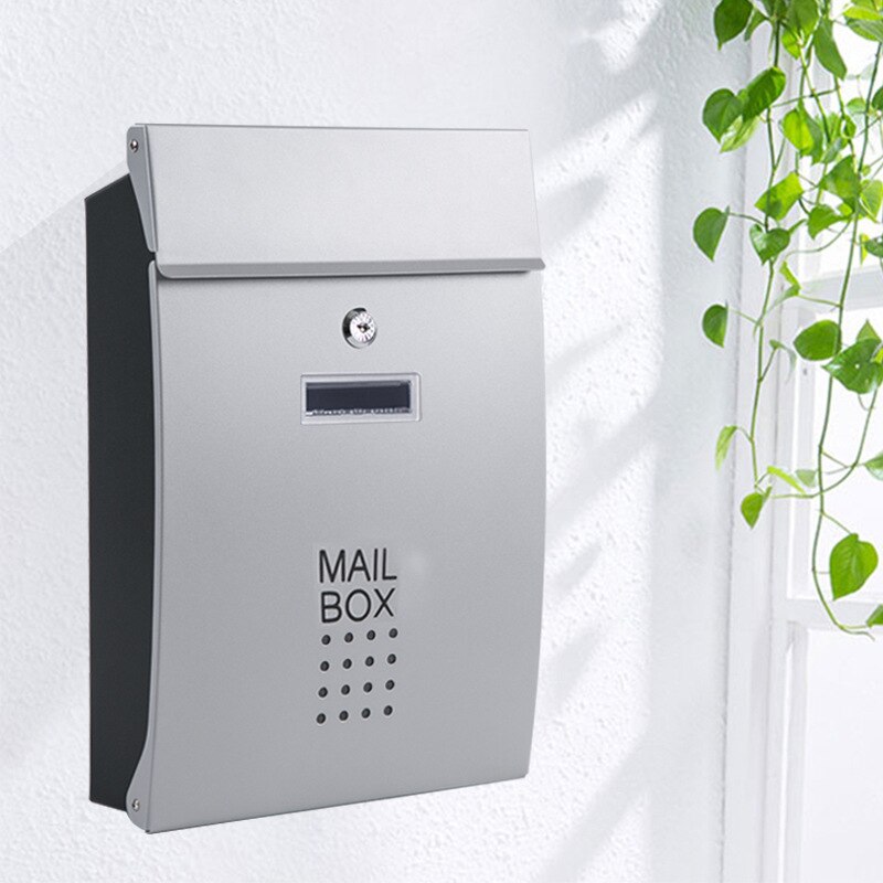 Wall Mounted Outdoor Street Mailbox Stainless Steel Mail Box Apartment Home Garden Letterbox Vertical Locking Post Mailboxes: Silver
