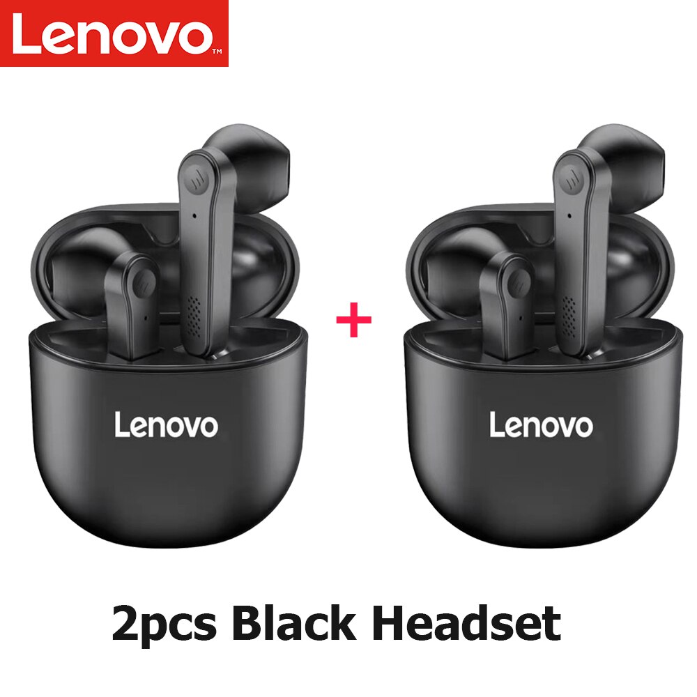 Lenovo PD1 Bluetooth 5.0 Earphones TWS Wireless Headphone Touch Control Semi-in-Ear Earbuds Stereo Bass Music Headset with Mic: 2pcs Black