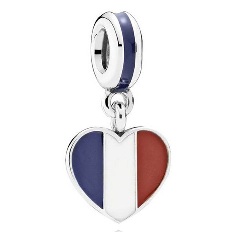 DIY Charm France Germany Spain USA Russia Love Heart Flag Pendant 925 Sterling Silver Bead Fit Original Bracelet Jewelry: 2